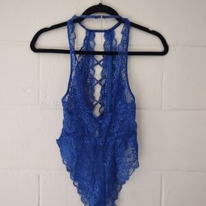 Women's Blue Snap crotch Lace Bodysuit Size S